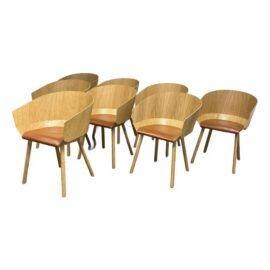 Stefan Diez for E15 Ch04 Houdini Oak + Leather Armchairs, Set of Eight. Original Price: $17,280