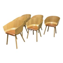 Stefan Diez for E15 Ch04 Houdini Oak + Leather Armchairs, Set of Six. Original Price: $12,960