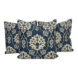 Bespoke Floral Damask Throw Pillows, Set of Three