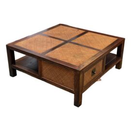 Chinese-Style Woven Rattan Four-Drawer Coffee Table