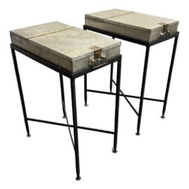 Arteriors Home Lisa Luby Ryan Collection Metal Storage Side Tables, Pair. Estimate Price: $1,550