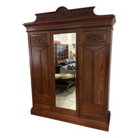 Victorian Carved Wood Mirrored Wardrobe Armoire