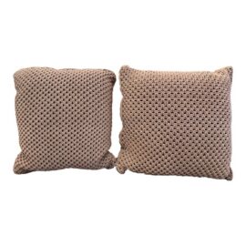 NEW Feather & Down Chunky Knit Mocha Throw Pillows, Pair