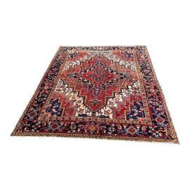 7ft 5in × 9ft 7in Persian Heriz-Style Geometric Medallion Wool Area Rug