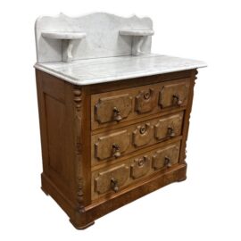Oak Washstand Marble Top + Backsplash, Antique