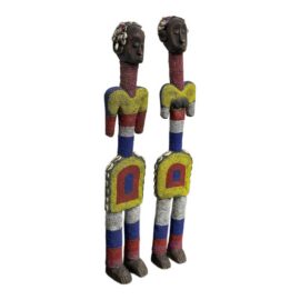 Cameroon Grassfields Bamileke Beaded Standing Figures, Pair