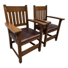 Arts & Crafts Mission Style Arm Chairs, Pair