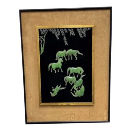 Asian Jade Horse Relief Art Framed Shadowbox