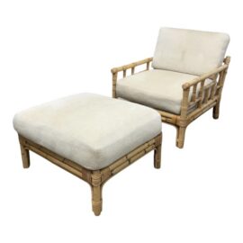 Vivai Del Sud for Wicker Works Italian Bamboo Armchair + Ottoman. Estimate Price: $6,000