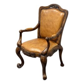 Venetian Leather Bespoke Carved Wood Armchair