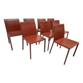Italian Oxblood Leather Dining Side Chairs, Set of Eight