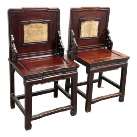 Antique Chinese Rosewood Chairs + Stone Inserts, Pair. Original Price: $4,000