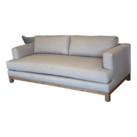 SVN Interiors Bespoke Tailored Taupe With Oak Wood Sofa. Original Price: $8,600