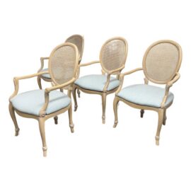 French Louis XVI Cane-Back Armchairs, Set of Four