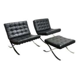 Alphaville Design Exposition Barcelona Style Lounge Chairs + Ottoman, Set of Three. Original Price: $4,700