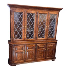 Century Furniture English Tudor Style Oak China Two Piece Cabinet, Estimate Price: $6,000