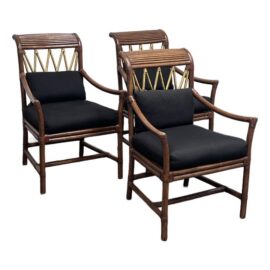McGuire Style Bamboo + Rattan Armchairs, Set of Three. Original Price: $5,580