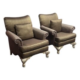 Schnadig Fine Furniture Bronze Metallic Lounge Chairs, Pair