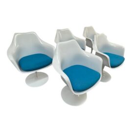 Eero Saarinen for Knoll Tulip Swivel Arm Chairs, Set of Five. Original Price: $22,360