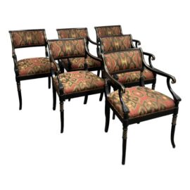Regency Revival Bespoke Ikat Print Armchairs, Set of Six